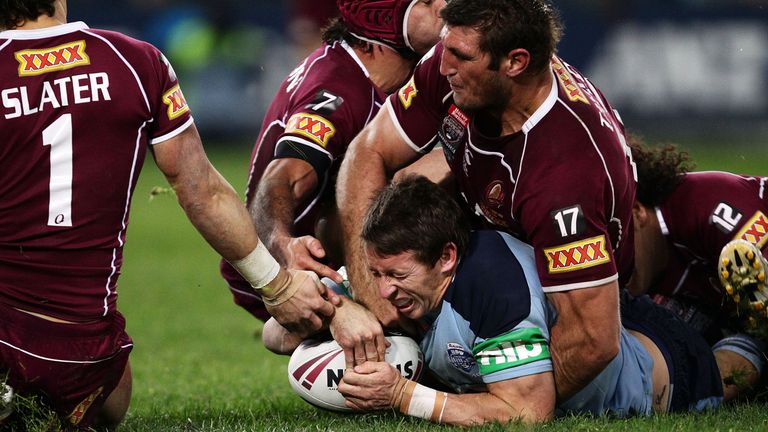  Kurt Gidley of the Blues gets over the line to score a try during game three of the 2007 State Of Origin