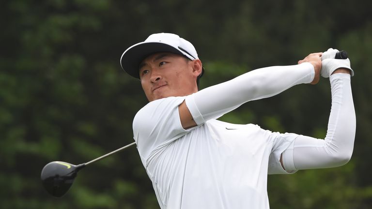 Li Hao-tong hits a shot during the final round of the Volvo China Open