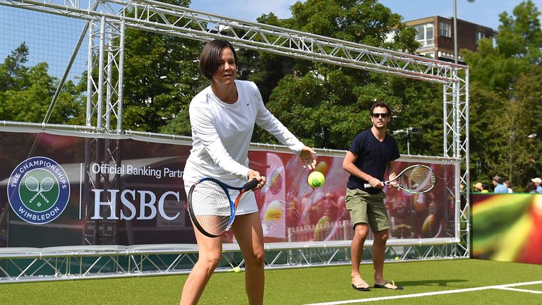 HSBC ambassador and Former Wimbledon Champion Lindsay Davenport in action at HSBC Court 20 on day one of The Championships on 23