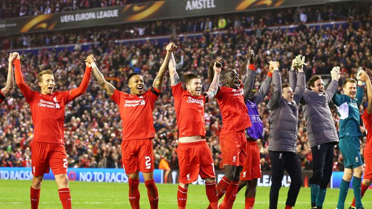 Liverpool players celebrate their win over Borussia Dortmund