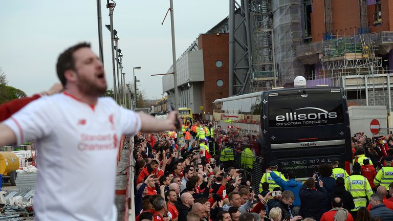 The Liverpool team bus arrives