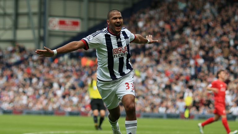 Salomon Rondon celebrates after scoring for West Brom against Liverpool