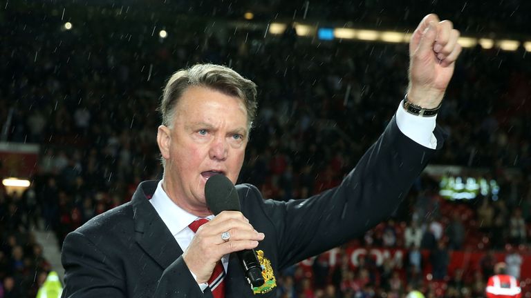 Louis van Gaal talks to the Manchester United fans