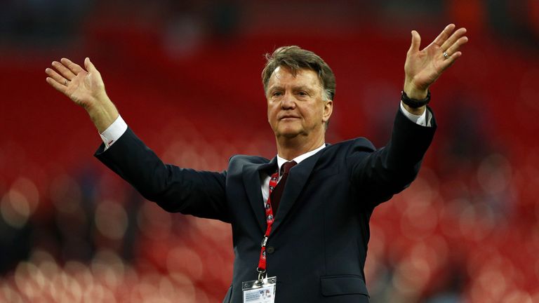 Louis van Gaal celebrates after winning The Emirates FA Cup Final