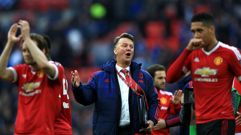 Manchester United manager Louis van Gaal celebrates