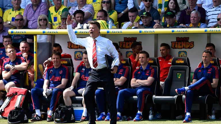 Louis van Gaal Manager of Manchester United gestures