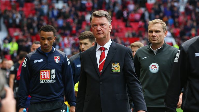 Louis van Gaal manager of Manchester United looks on