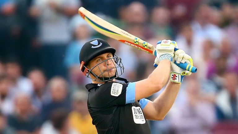 Luke Wright of Sussex hits out during the T20 Blast match between Sussex Sharks and Essex Eagles