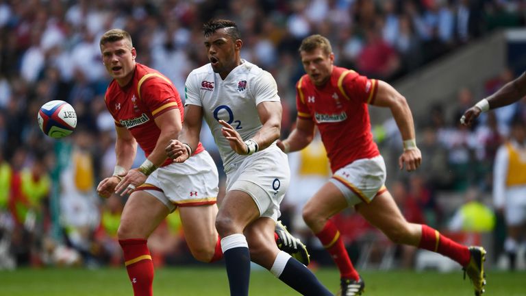 LONDON, ENGLAND - MAY 29:  Luther Burrell of England passes the ball during the Old Mutual Wealth Cup between England and Wales at Twickenham Stadium on Ma