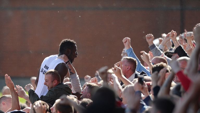 Mame Biram Diouf celebrates his late header