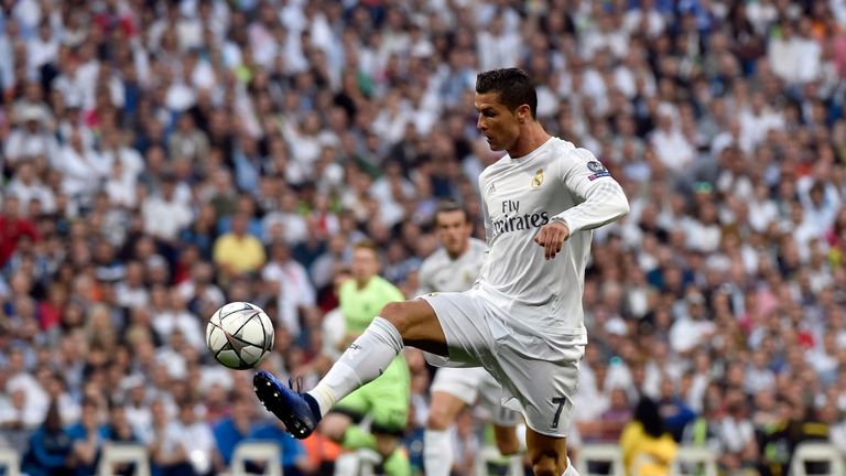 Cristiano Ronaldo brings the ball under control in Real Madrid's clash with Manchester City