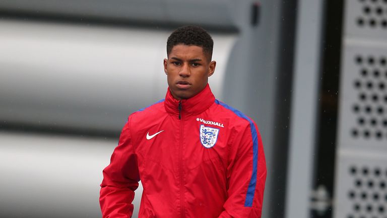 MANCHESTER, ENGLAND - MAY 25:  Marcus Rashford of England arrives during the England training session at Manchester City Football Academy on May 25, 2016 i