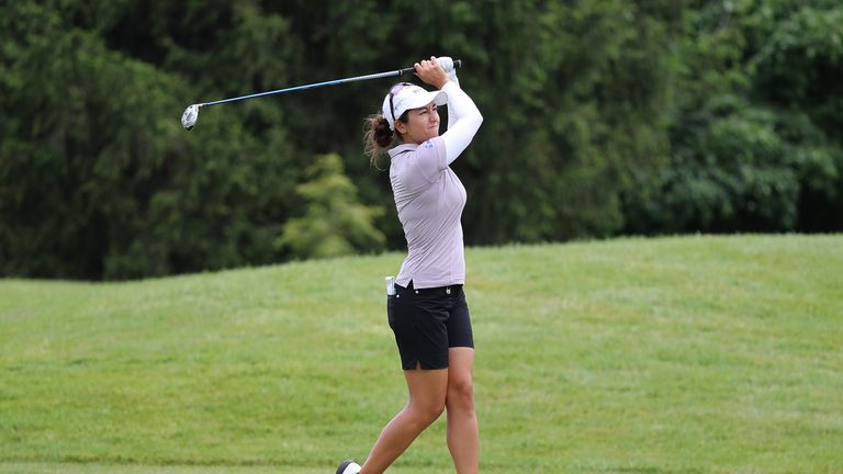 Marina Alex from the United States hits her approach shot to the fourteenth green during the second round of the LPGA Volvik Champi