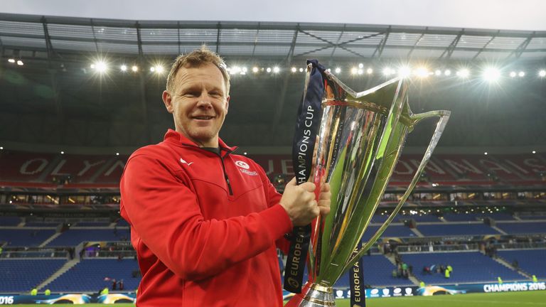 Director of Rugby Mark McCall of Saracens poses with the Champions Cup trophy 