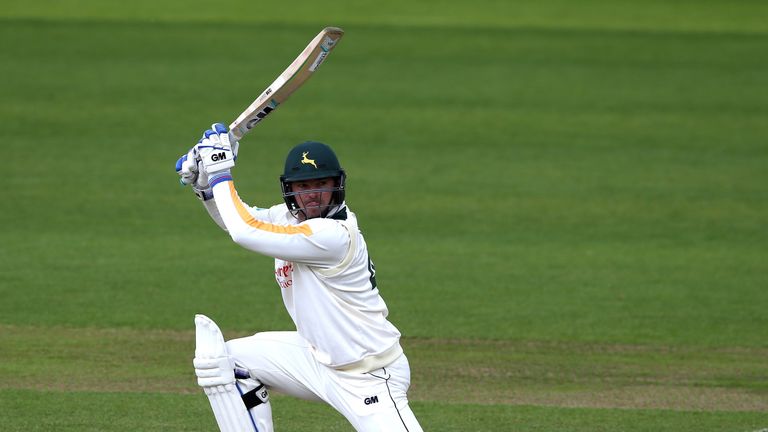 NOTTINGHAM, ENGLAND - MAY 03:  Michael Lumb of Nottinghamshire scores four runs during the Specsavers County Championship division one match between Nottin