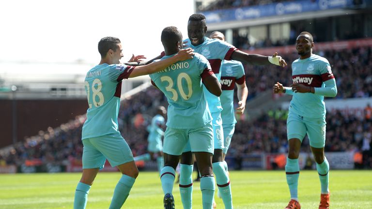 Michail Antonio celebrates after scoring for West Ham against Stoke