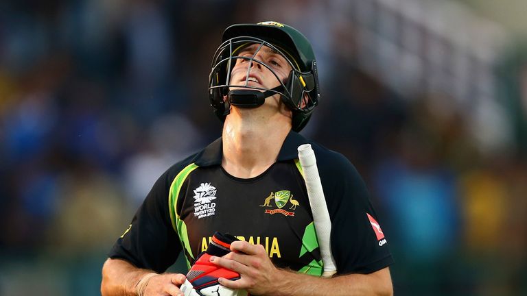 Mitchell Marsh of Australia looks dejected after being dismissed by Mitchell McClenaghan of New Zealand 