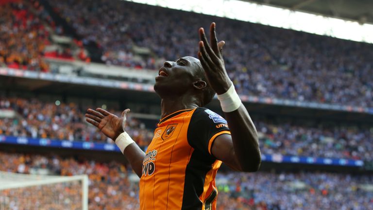 Mohamed Diame of Hull City celebrates scoring during the Championship play-off final 