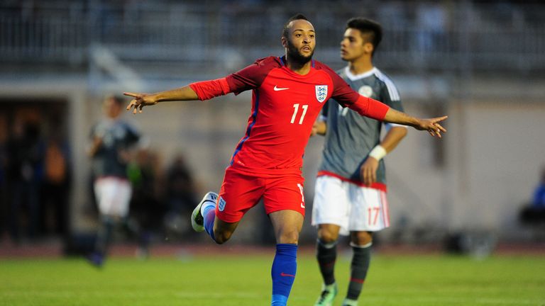 SIX-FOURS-LES-PLAGES, FRANCE - MAY 25: Nathan Redmond of England celebrates after scoring his sides fourth goal during the Toulon Tournament match between 