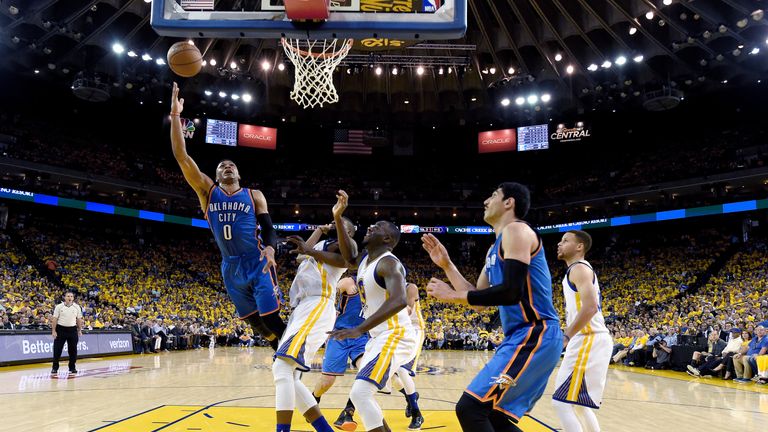 Oklahoma's Russell Westbrook takes charge against Golden State on Monday