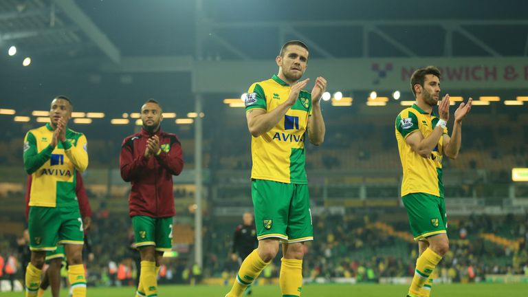 Norwich City players applaud supporters following relegation during the Premier League match between Norwich City and Watford