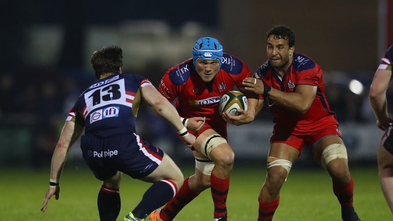 DONCASTER, ENGLAND - MAY 18:  Oliver Robinson of Bristol Rugby in action during the Greene King IPA Championship play off final, first leg match between Do