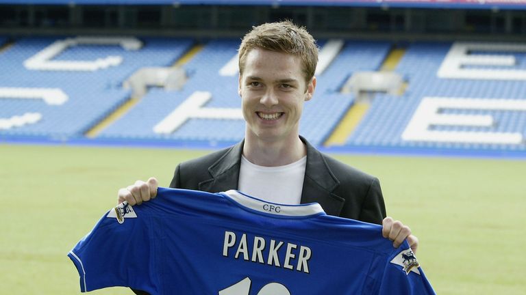 Scott Parker of Chelsea poses for the cameras during a Chelsea FC press conference at Stamford Bridge on January 30, 2004, in London