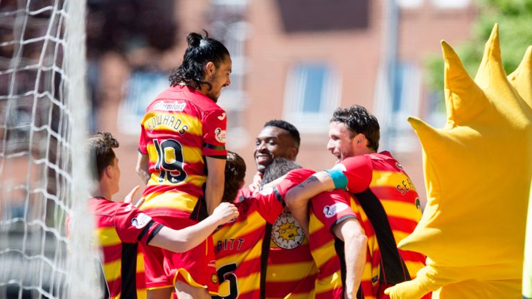 Kris Doolan and Partick celebrate their first goal