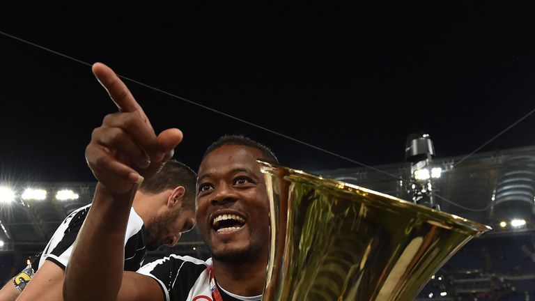 ROME, ITALY - MAY 21:  Patrice Evra of Juventus FC celebrates the victory after the TIM Cup match between AC Milan and Juventus FC at Stadio Olimpico on Ma