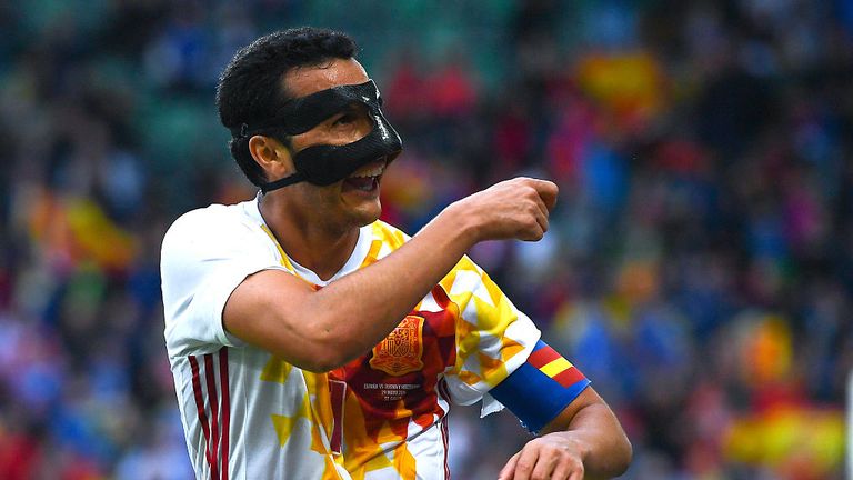 Pedro Rodriguez of Spain celebrates after scoring his team's third goal