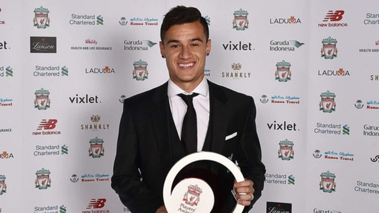 Liverpool midfielder Philippe Coutinho picks up four awards