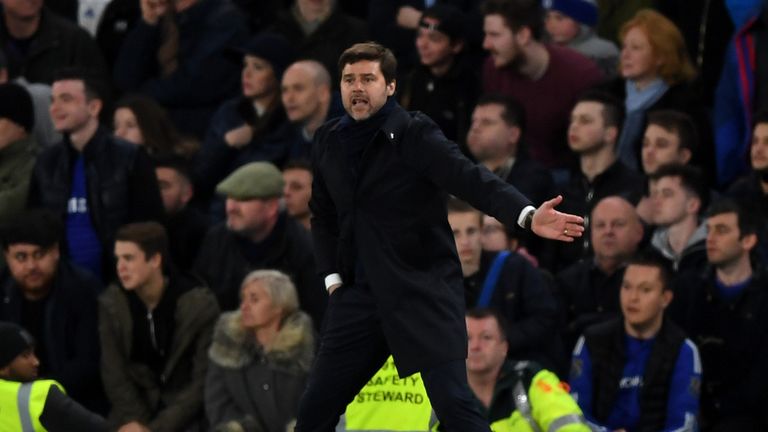  Mauricio Pochettino the manager of Tottenham Hotspur reacts during the Barclays Premier League match between Chelsea and Tottenh