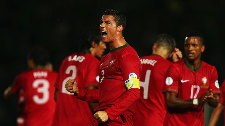 BELFAST, NORTHERN IRELAND - SEPTEMBER 06:  Cristiano Ronaldo of Portugal celebrates scoring 
