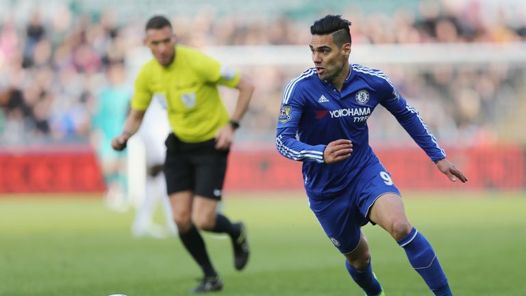 Falcao of Chelsea during the Barclays Premier League match between Swansea City and Chelsea at the Liberty Stadium on April 9, 2