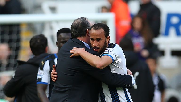 Rafa Benitez Newcastle United's manager hugs Andros Townsend after Premier League win over Crystal Palace