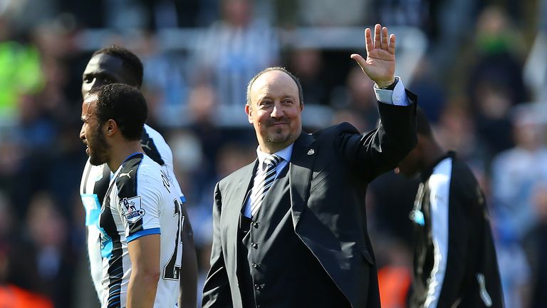 NEWCASTLE, ENGLAND - MAY 15:  Newcastle United manager Rafa Benitez waves during the Barclays Premier League match between Newcastle United and Tottenham a