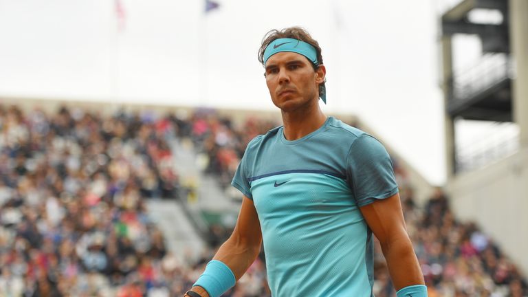 PARIS, FRANCE - MAY 24:  Rafael Nadal of Spain reacts during the Men's Singles first round match against Sam Groth of Australia on day three of the 2016 Fr