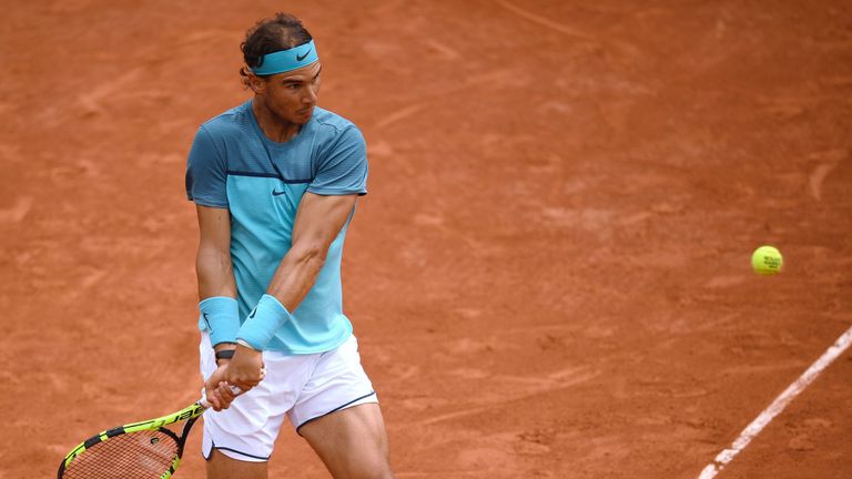 Spain's Rafael Nadal returns the ball to Argentina's Facundo Bagnis during their men's second round match at the Roland Garros 2016 French Tennis Open in P