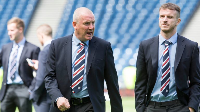 Rangers manager Mark Warburton (left) with Andy Halliday prior to the William Hill Scottish Cup Final, at Hampden Park, Glasgow