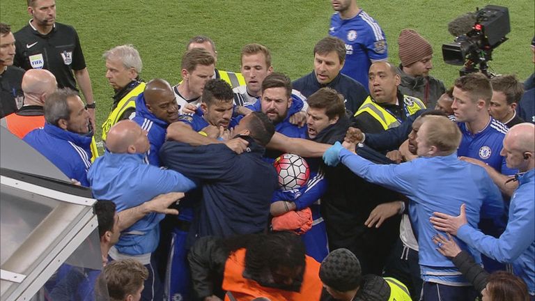 A mass brawl broke out at full-time between players and staff from both sides