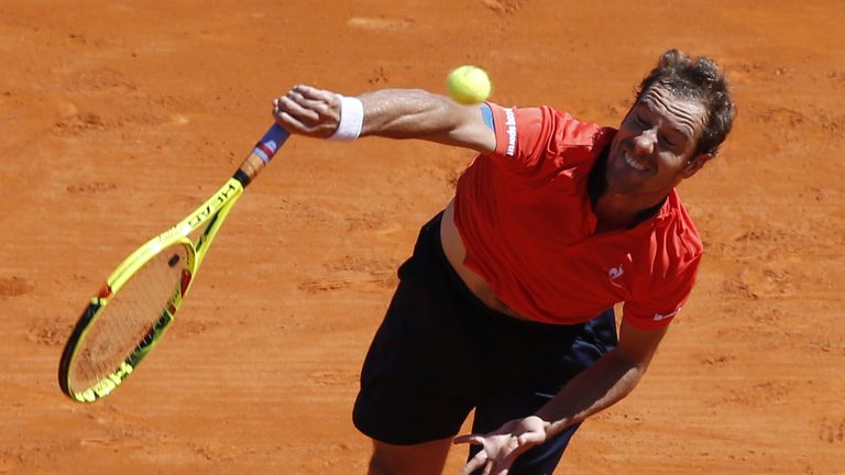 France's Richard Gasquet returns the ball to Spain's Nicolas Almagro during the Monte-Carlo ATP Masters 