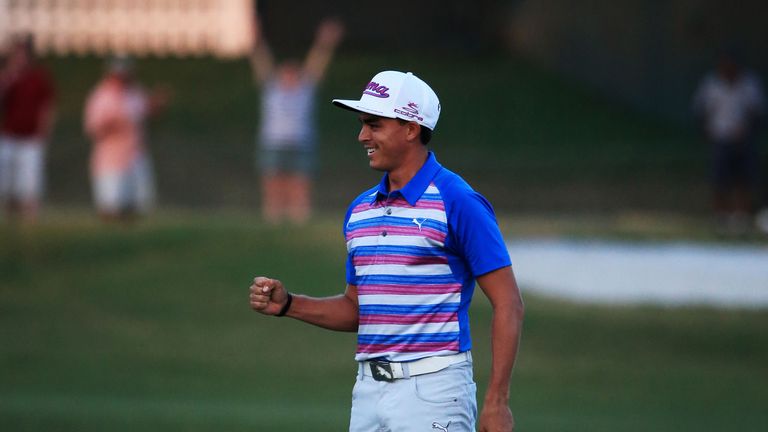 PONTE VEDRA BEACH, FL - MAY 10:  Rickie Fowler celebrates as he wins the playoff in the final round of THE PLAYERS Championship at the TPC Sawgrass Stadium