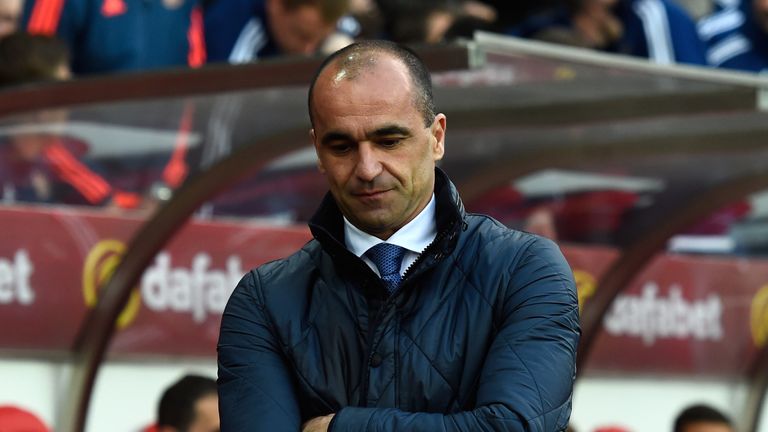 SUNDERLAND, ENGLAND - MAY 11: Roberto Martinez, manager of Everton looks on during the Barclays Premier League match between Sunderland and Everton at the 