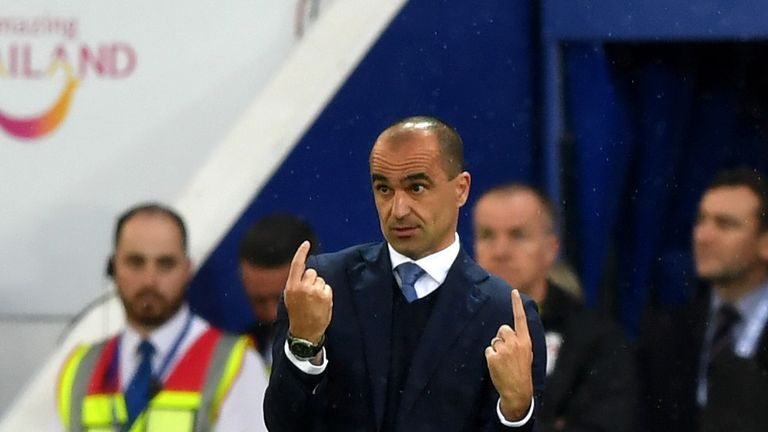 Roberto Martinez Manager of Everton gestures