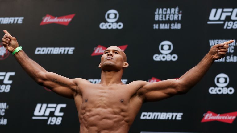 Ronaldo Jacare Souza of Brazil weighs in during the UFC 198 weigh-in at Arena da Baixada stadium on May 13, 2016 in Curitiba, B