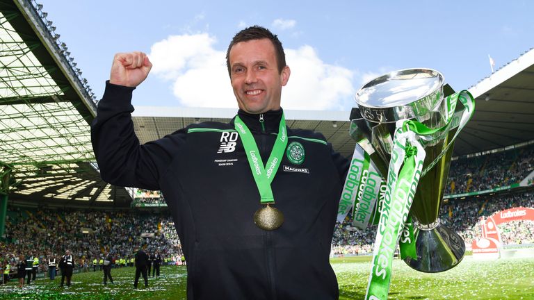 Celtic manager Ronny Deila celebrates after being crowned champions