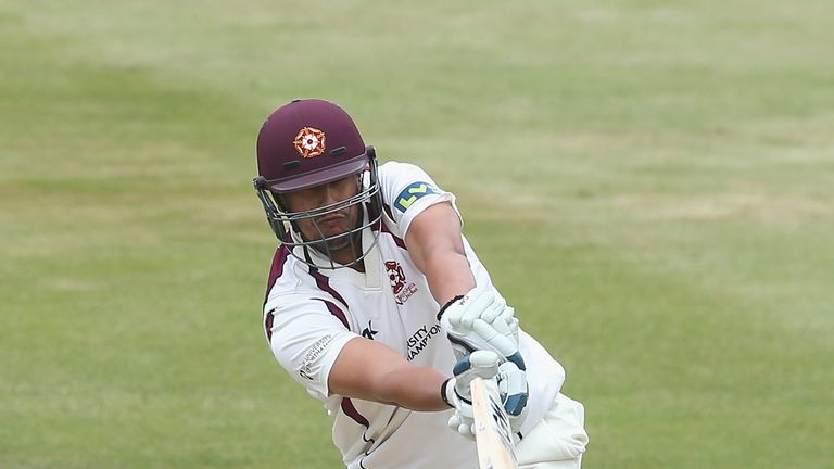 NORTHAMPTON, ENGLAND - JUNE 09:  Rory Kleinveldt of Northamptonshire drives the ball during the LV County Championship division two match between Northampt