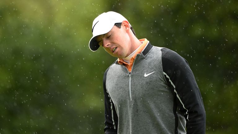 Rory McIlroy of Northern Ireland reacts to a missed birdie chance on the 15th hole during the final round of the Dubai Duty Free Irish Open