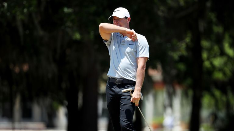 Rory McIlroy of Northern Ireland reacts to a missed putt during the third round of THE PLAYERS Championship at the TPC Sawgrass