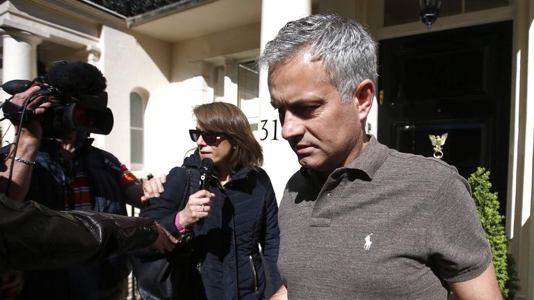 Former Chelsea manager Jose Mourinho leaves his home in London